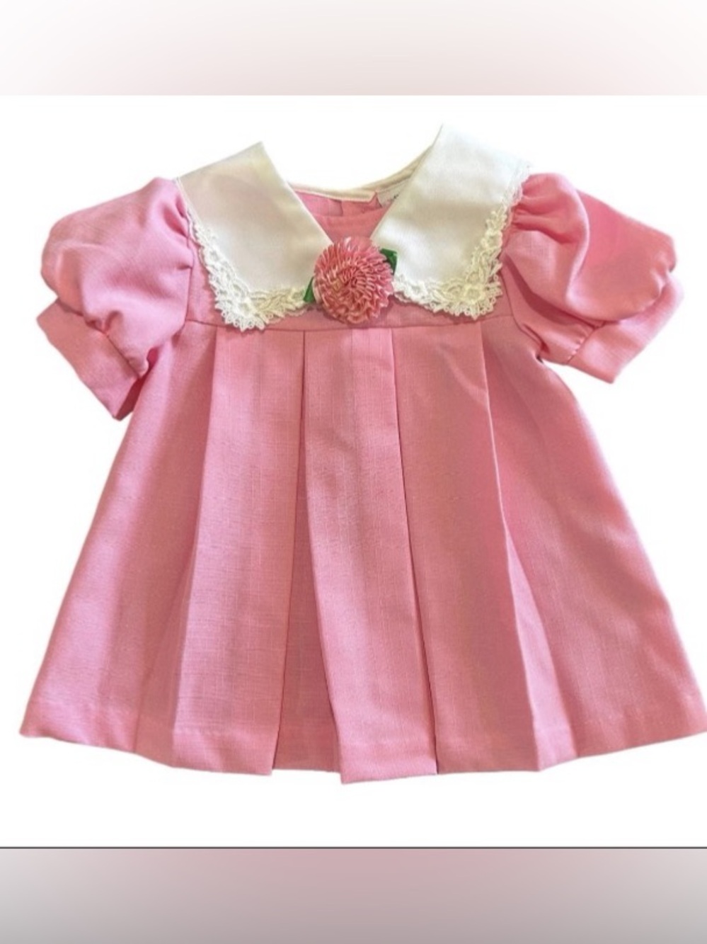 Vintage Toddler Girls Pleated Dress Peter Pan Collar Lace Trim Size 2T USA Made